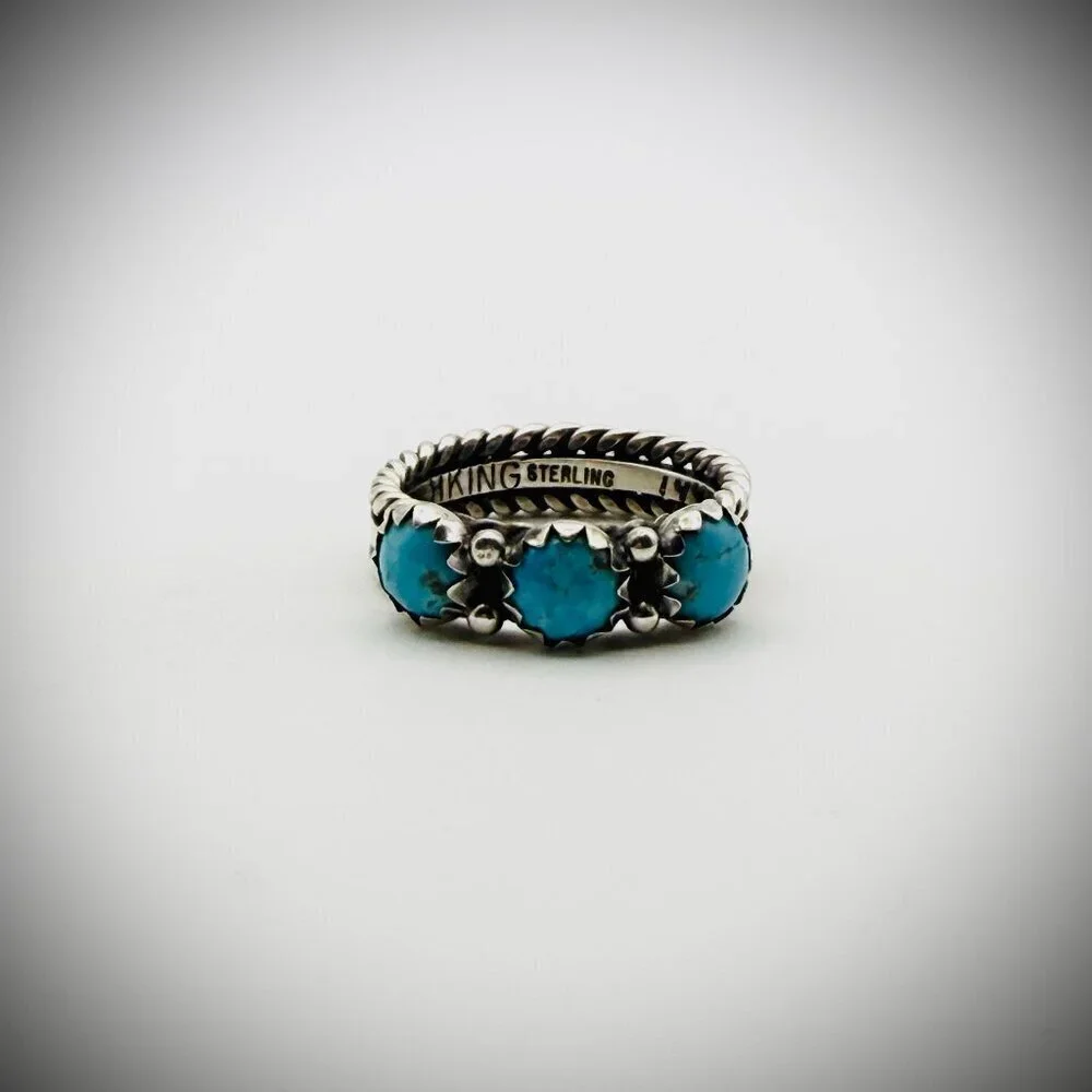 Ray King Sterling & Turquoise Triple-Stone Band — Size 7, 5g